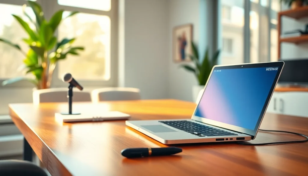 Engaging presenter using a Perfect Webinar Script in a well-lit home office setting.