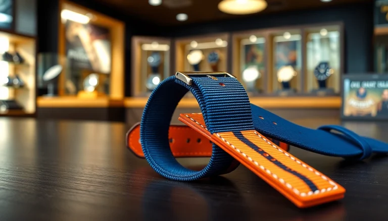 NATO watch strap uk variety displayed elegantly in a stylish watch shop