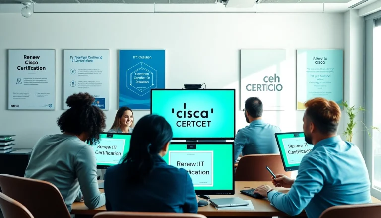 Engaged professionals discussing how to Renew Cisco Certification during a virtual meeting.