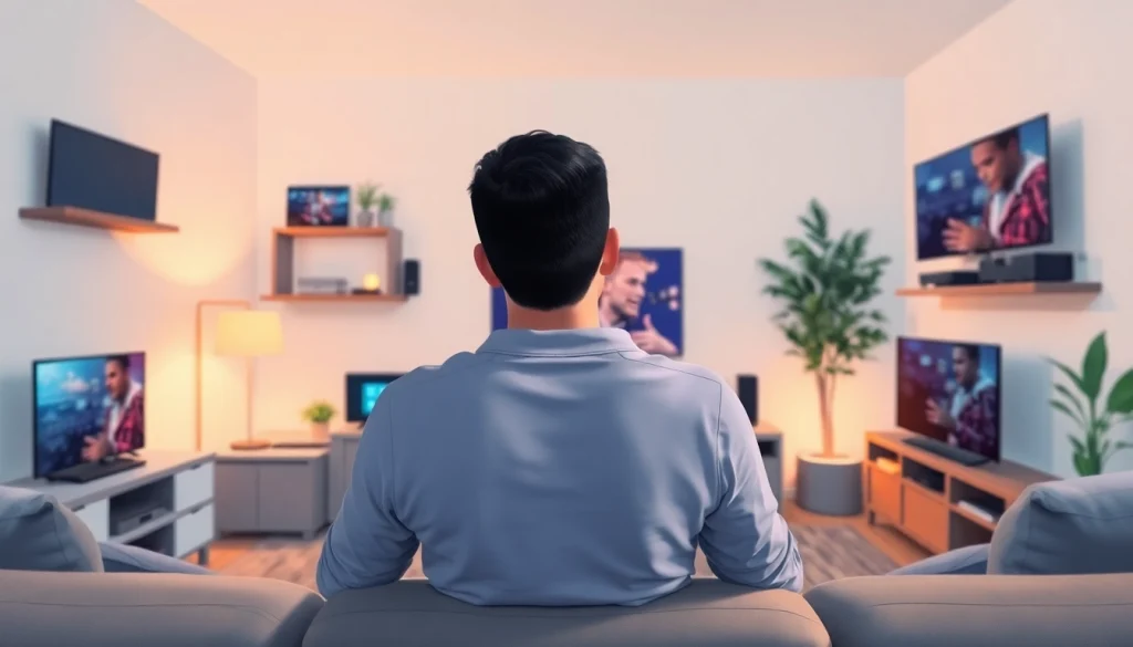 Comprar IPTV: Persona explorando opciones de suscripción de IPTV en su hogar.