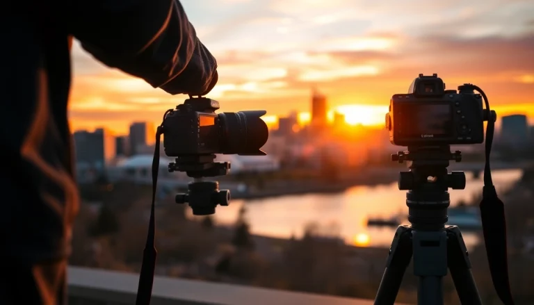 Photograph by a photography company Edmonton, showcasing Edmonton's skyline during a vibrant sunset.
