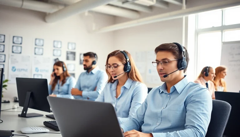 Engaged IT support service team providing technical assistance in a collaborative office setting.