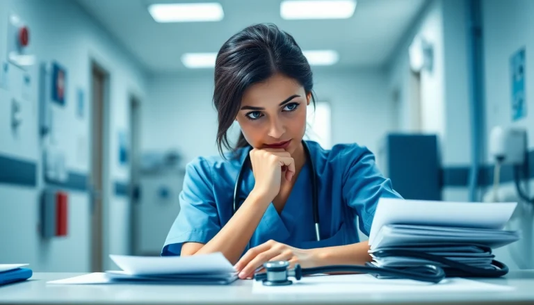Explore Problems with VDAP for Alabama Nurses highlighting the nurse's serious contemplation.