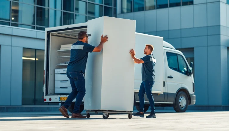 Fridge collection, removal, and disposal by professionals efficiently managing large appliances in an urban setting.