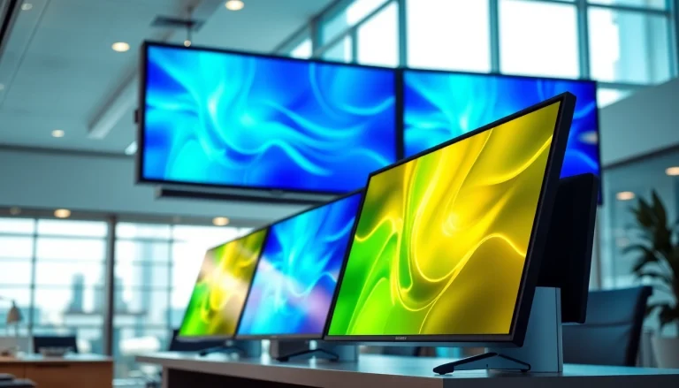 Showcasing effective multi-screen digital signage management in a vibrant corporate setting.