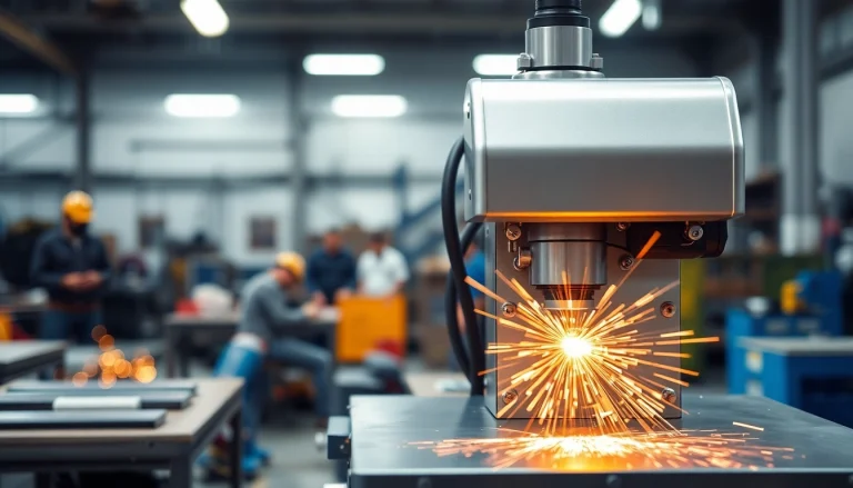 Laser welding machine showcasing precision welding at a vibrant workshop.