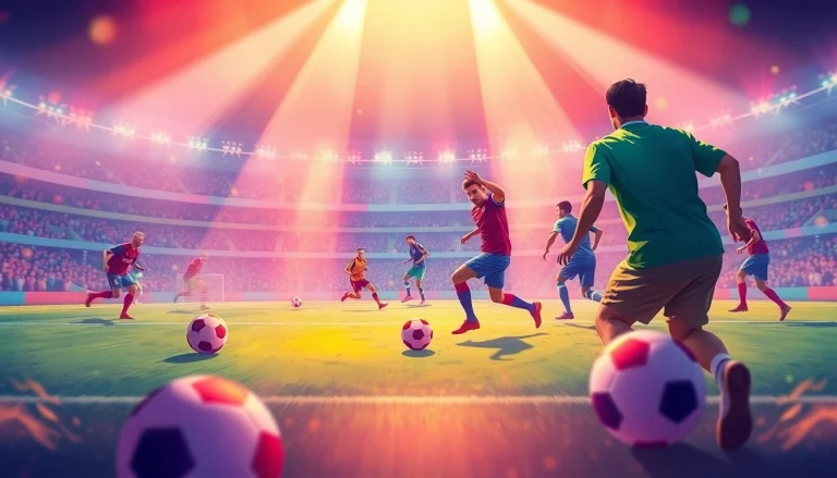 Watch a thrilling judi bola match with intense players and vibrant soccer action.
