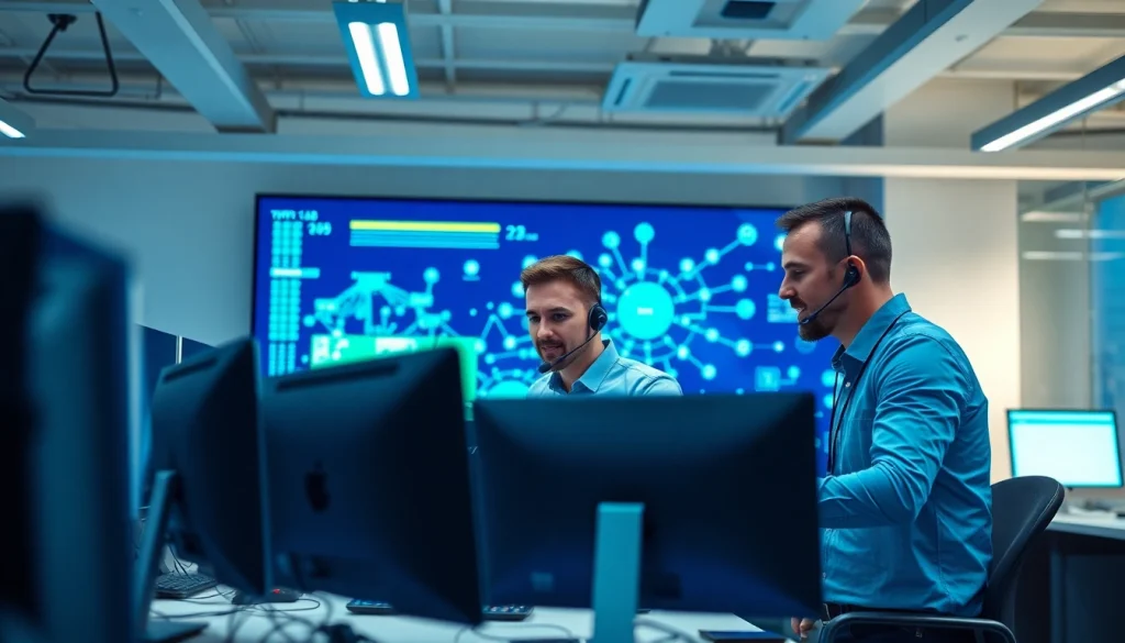 Enhanced efficiency with managed it support in a dynamic office setting showcasing team collaboration.