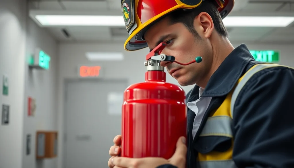 Fire extinguisher checks being conducted by a professional inspector to ensure safety compliance.