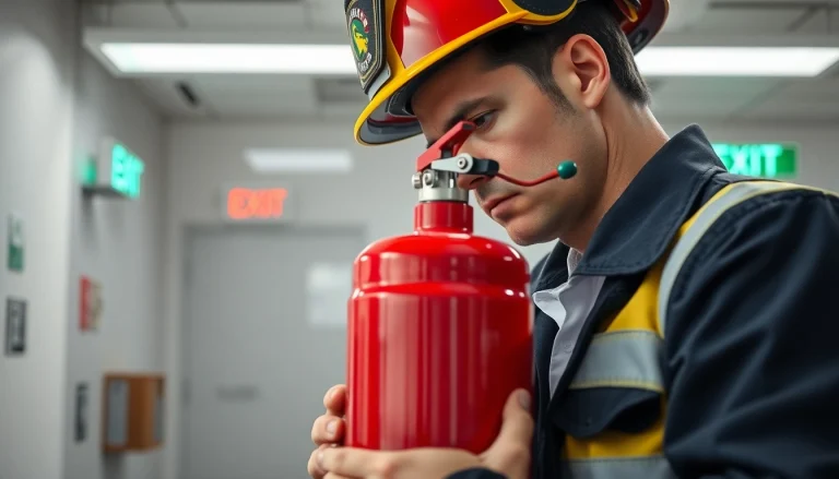 Fire extinguisher checks being conducted by a professional inspector to ensure safety compliance.