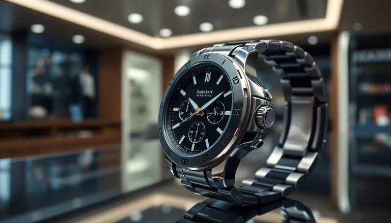 Kaufe stilvolle Herren Armbanduhr, mit elegantem Design in einem modernen Boutique-Umfeld.