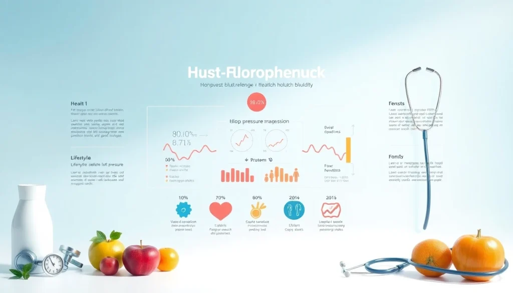 Informative graphic zu Bluthochdruck mit Blutanalyse und Gesundheitsoptionen.