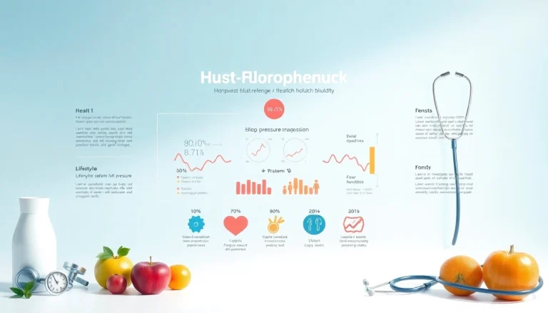 Informative graphic zu Bluthochdruck mit Blutanalyse und Gesundheitsoptionen.