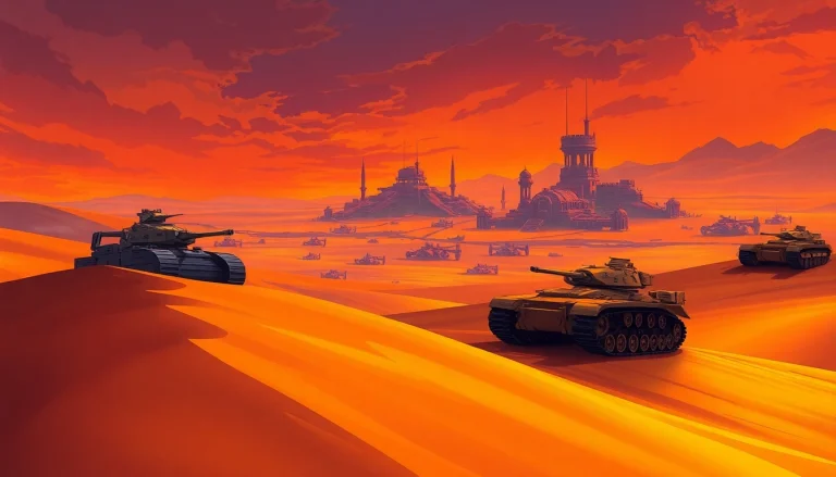 Engage in the Dune 2 game with iconic units battling in a vibrant desert battlefield.
