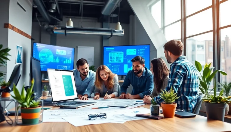 Creative professionals engaged in web design Missouri project with vibrant atmosphere and collaboration.
