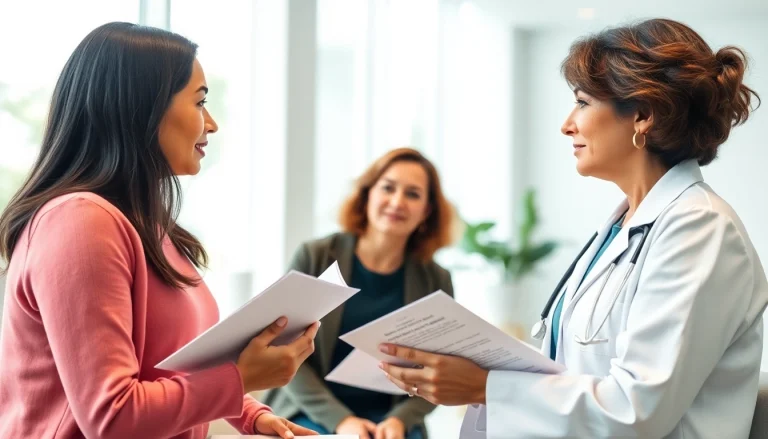 Discussing Hormone Replacement Therapy options with a healthcare provider in a modern clinic.
