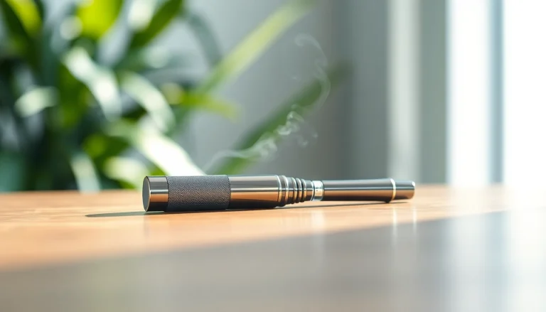 Engaging view of a Dab Pen with subtle vapor, spotlighting its sleek design.