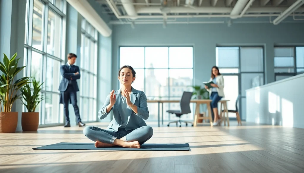 Practicing techniques for dealing with stress in a modern office environment.