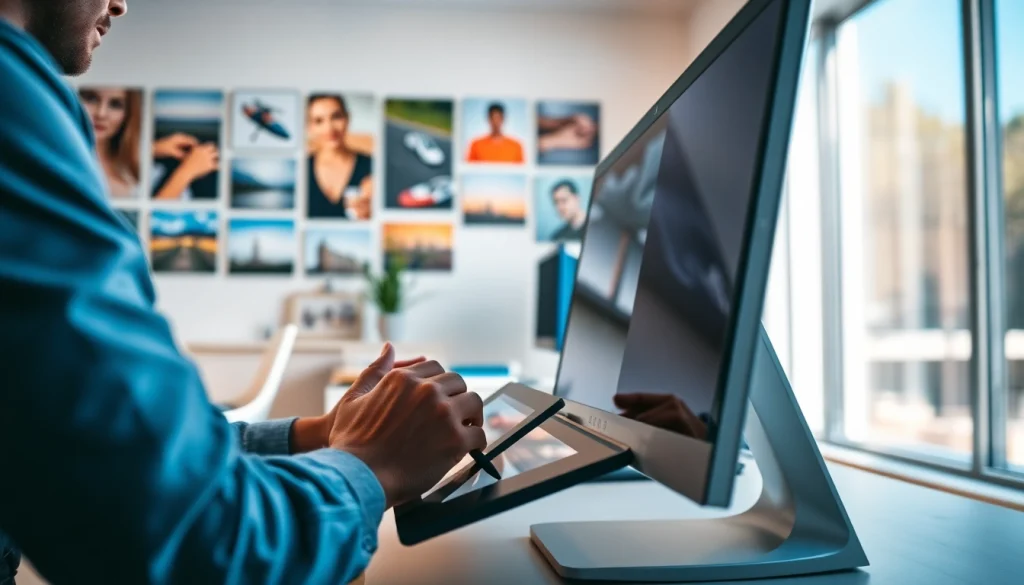 Experience photo cutout services with a skilled designer in a modern studio setting.