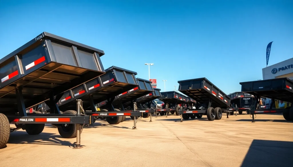 Showcase of hydraulic dump trailers for sale, emphasizing durability and features in a sunny outdoor setting.