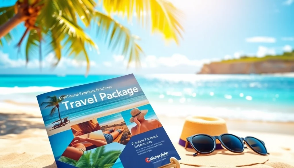 Engaging travel packages brochure on a beautiful beach setting showcasing ultimate vacation experiences.