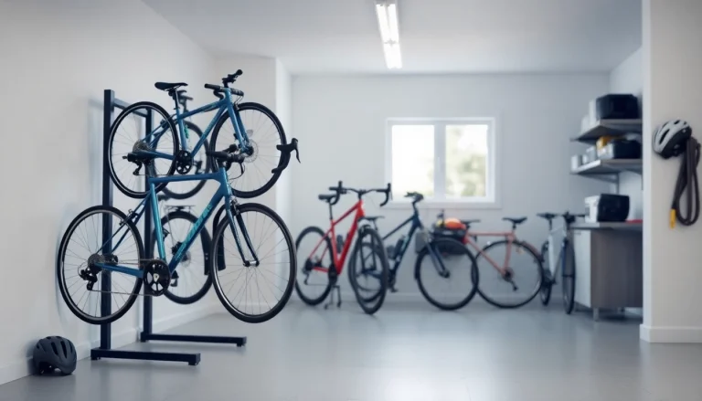Maximize indoor bike storage efficiency with a stylish and organized garage setup.