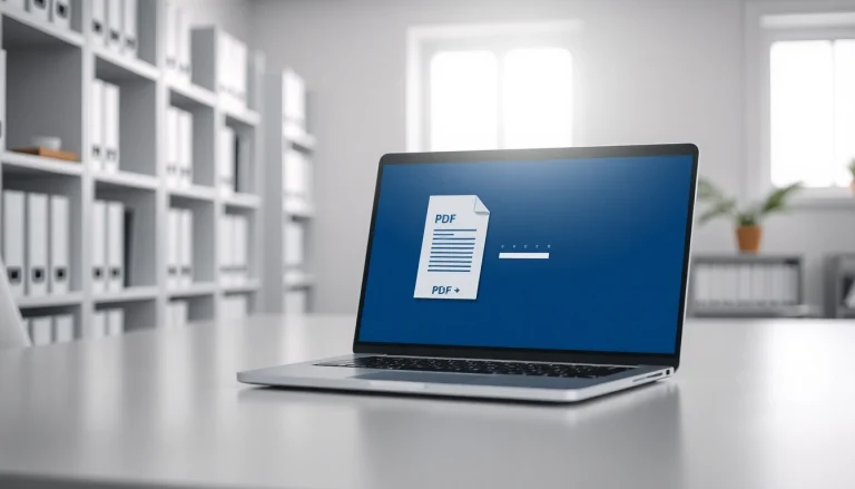 Efficiently compress PDF document in a modern office workspace with sleek technology.